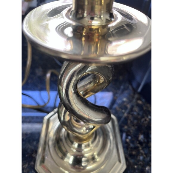 Vtg 14" Table Lamp Gold Brass Open Barley Twist Heavy Polished 80s - Picture 5 of 11